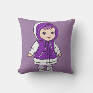 Adorable Winter Kleinkind: Lila Parka Cartoon Kissen