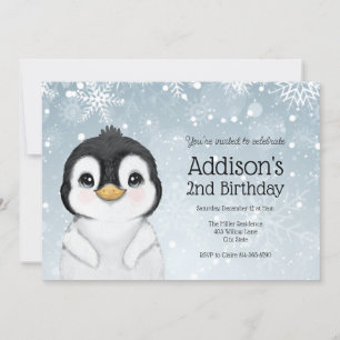 Adorable Winter Penguin Birthday invitation Einladung