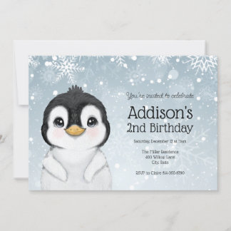 Adorable Winter Penguin Birthday invitation Einladung