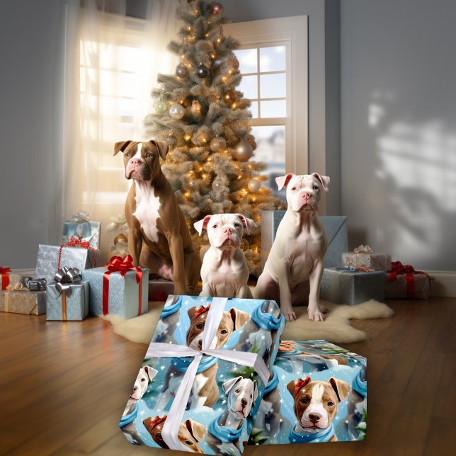 Adorable Winter Snowflake Pitbullwelpen Geschenkpapier (Von Creator hochgeladen)