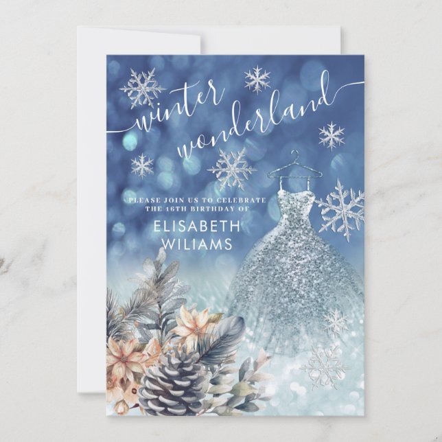 Adorable Winter Wunderland Glitzer ombre Süß 16 Einladung (Vorderseite)