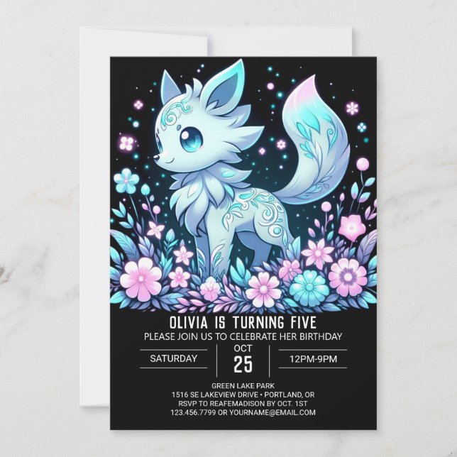 Adorable Wolf Digital Geburtstag Einladung (Vorderseite)