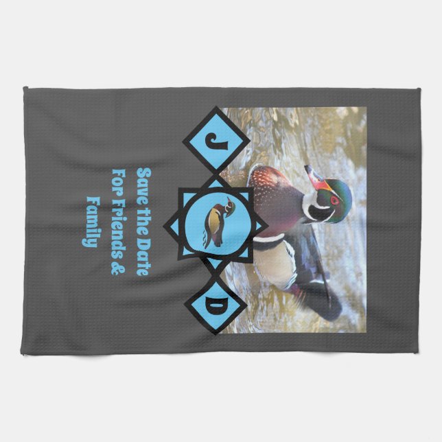 Adorable Wood Duck Monogram Foto Geschirrtuch (Horizontal)