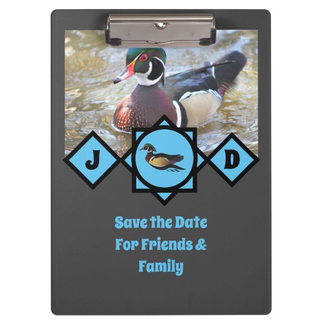 Adorable Wood Duck Monogram Foto Klemmbrett (Vorderseite)