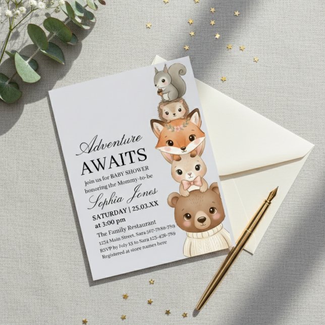 Adorable Woodland Animals Baby Shower Invitation Einladung (Von Creator hochgeladen)