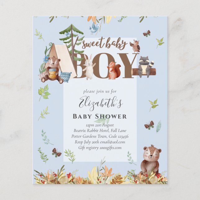 Adorable Woodland Bären Camping Boys Babydusche in Flyer (Vorne)