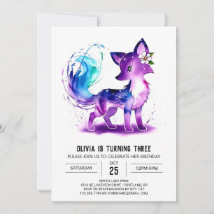 Adorable Woodland Fox Digital Girl zum Geburtstag Einladung