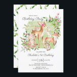 Adorable Woodland Friends Girls 1. Geburtstag Einladung<br><div class="desc">Super niedliche Waldfreunde im Wasserfarbenwald Geburtstagsfeier mit dem süßesten Hirsch,  Eichhörnchen,  Fuchs,  Hasen,  Raccoon & Bär. Kann auch für den 2.,  3. und 4. Geburtstag genutzt werden.</div>