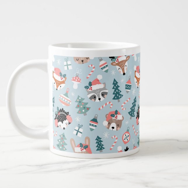 Adorable Woodland Weihnachtstiermuster Jumbo-Tasse (Links)