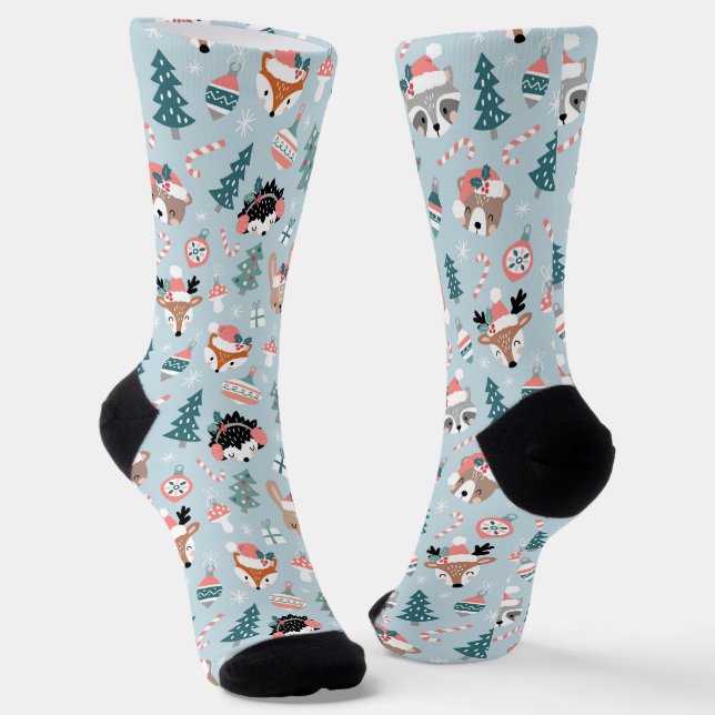 Adorable Woodland Weihnachtstiermuster Socken (Gewinkelt)