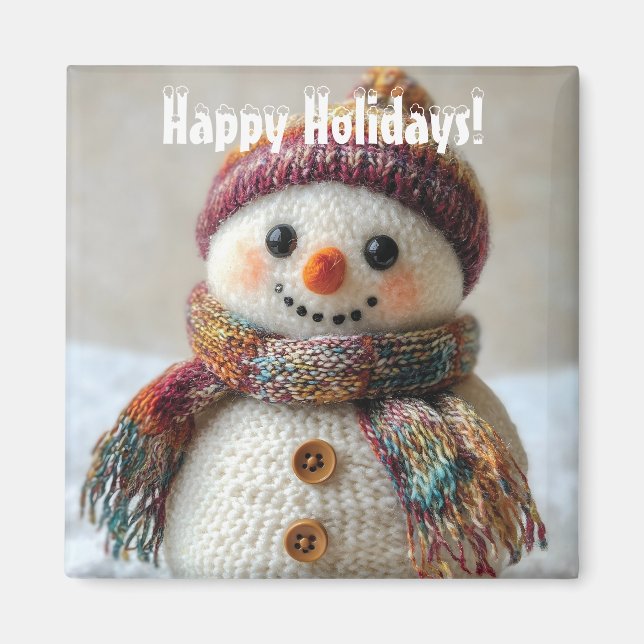 Adorable Wool Snowman mit Hat & Scarf Design Magnet (Vorne)