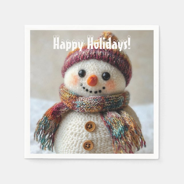 Adorable Wool Snowman mit Hat & Scarf Design Serviette (Vorderseite)