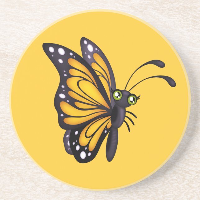 Adorable Yellow Butterfly Sandstone Drink Unterset Untersetzer (Vorne)