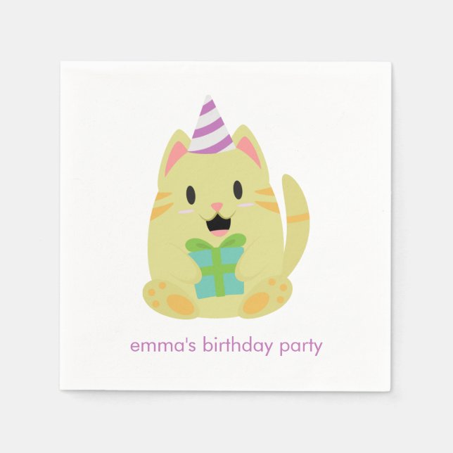 Adorable Yellow Cat Geburtstag Serviette (Vorderseite)
