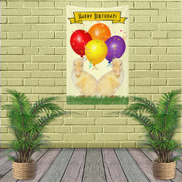 Adorable Yellow Ducklings Happy Birthday Balloons Banner
