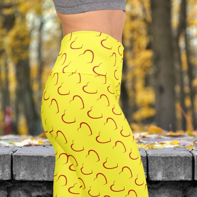 Adorable Yellow Liebe Herz Muster Yoga Capri Leggings (Love Hearts on Daffodil )