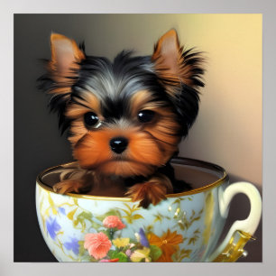 Adorable Yorkie in einem digitalen Teacup-Bild Poster
