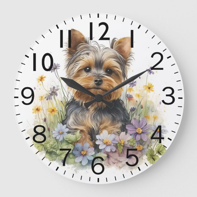 Adorable Yorkshire Terrier Puppy Dog Große Wanduhr (Vorderseite)