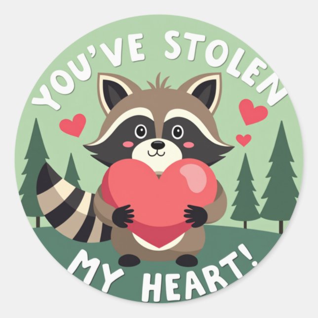 Adorable 'You ve gestohlen My Heart!' Raccoon Vale Runder Aufkleber (Vorderseite)