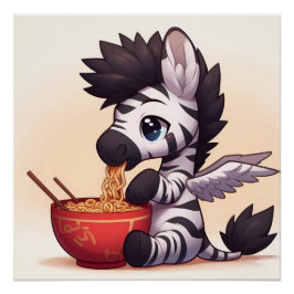 Adorable Zebra Angel Eating Ramen Poster