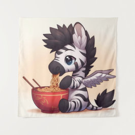 Adorable Zebra Angel Eating Ramen Tapestry Wandteppich