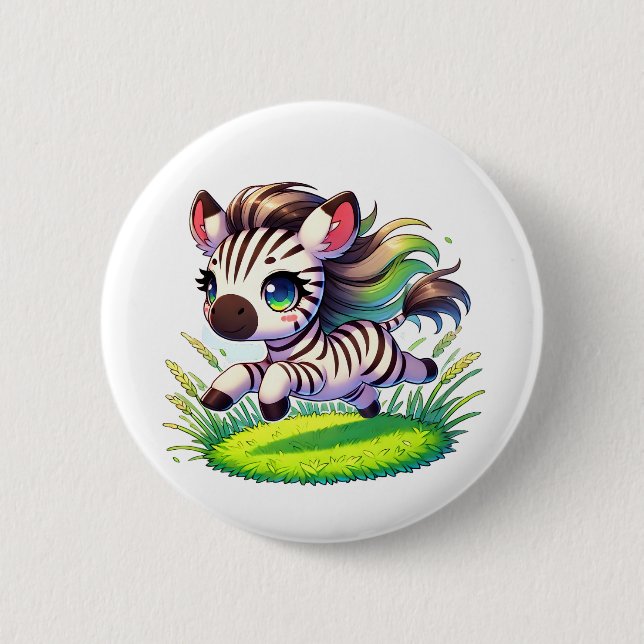 Adorable Zebra, die durch ein Feld führt Button (Vorderseite)
