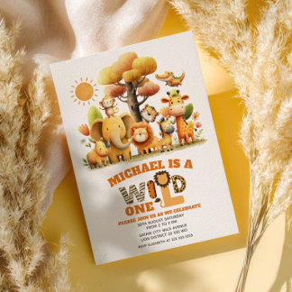 Adorable ZOO Animals WILD ONE Safari 1st Birthday  Einladung