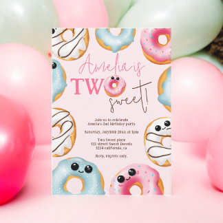 Adorable Zwei niedliche Donuts zum 2. Geburtstag Einladung