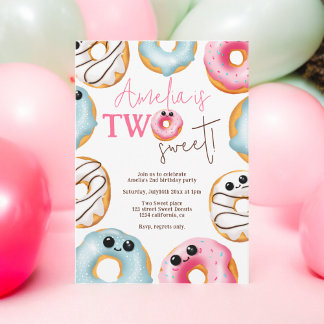 Adorable Zwei niedliche Donuts zum 2. Geburtstag Einladung