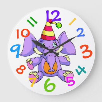 AdorablePurple Elephant Wall Clock Kinderzimmer Große Wanduhr