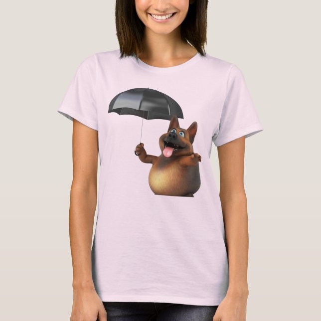 Adorables 3D Niedlicher Hund mit Schirm T-Shi T-Shirt (Vorderseite)