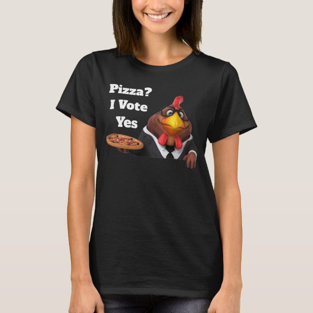 Adorables 3D Universe Niedlich Rooster mit Pizza T-Shirt (Vorderseite)