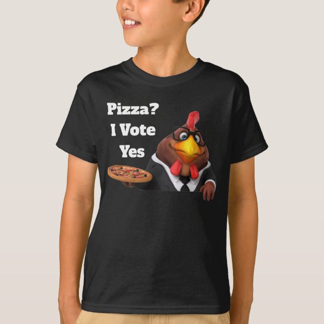 Adorables 3D Universe Niedlich Rooster mit Pizza T-Shirt (Vorderseite)