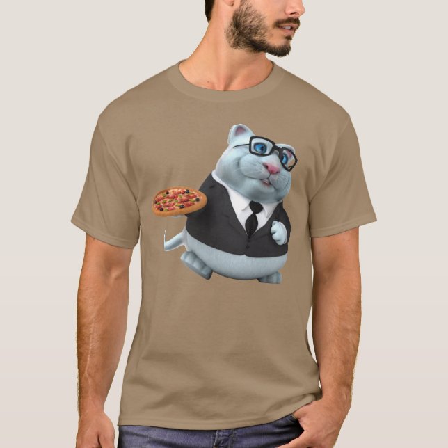 Adorables 3D Universe Niedliche Katze mit Pizza T  T-Shirt (Vorderseite)