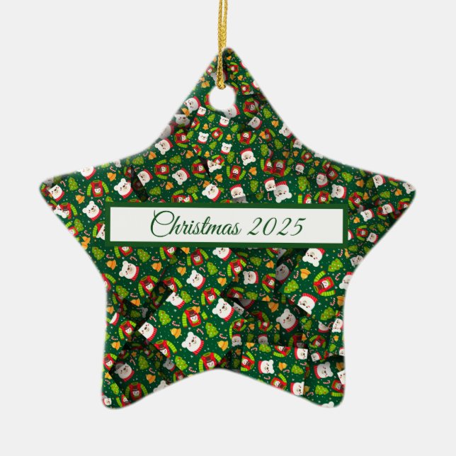 Adorables Christmas [3D] Bären Sweaters and Trees Keramik Ornament (Vorne)