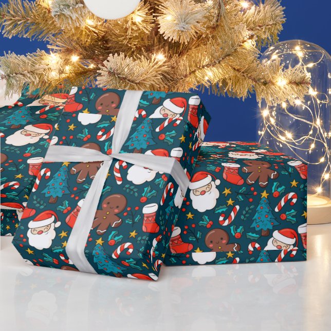 Adorables Christmas Santas und Lebkuchen Männer Geschenkpapier (Feiertage)