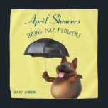Adorables Custom 3D Universe Dog Duschen im April Halstuch<br><div class="desc">Das sonnige Bild auf einem Bandana eines 3D-Hundes mit einem Regenschirm. Shirt sagt: "Duschen im April bringen Blume im Mai." Gutes Geschenk für einen Hund oder jemand, der Lieben Frühling. Klicken Sie auf "Diese Vorlage personalisieren", um Ihren Namen oder anderen Text anzupassen. Sie können den Beispieltext auch löschen, wenn Sie...</div>