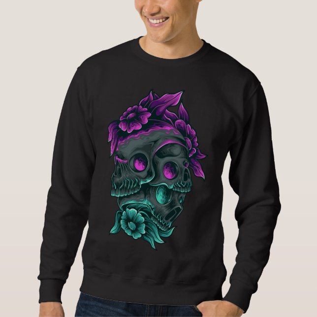 Adorables Day of the Dead 3 Lila & Blue Skulls Sweatshirt (Vorderseite)