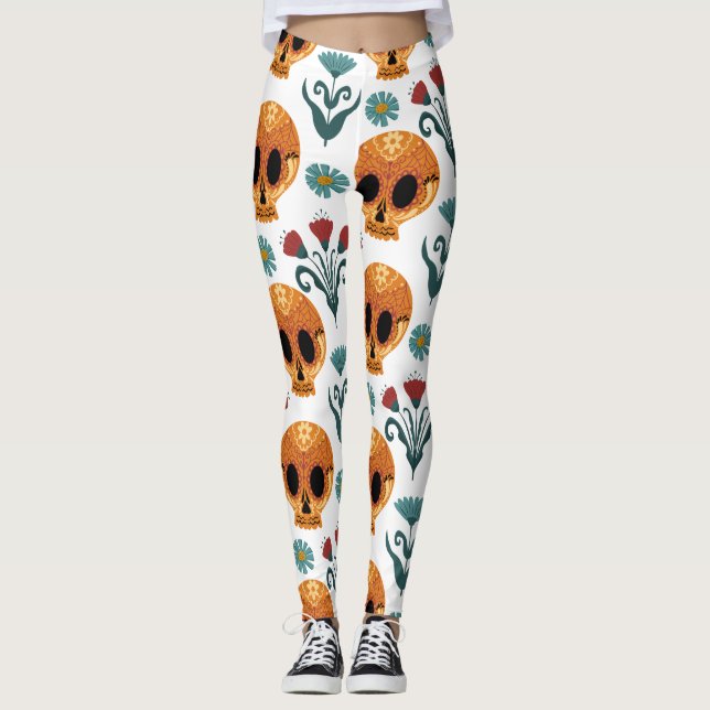 Adorables Day of the Dead Calavara Style Yoga Leg Leggings (Vorderseite)