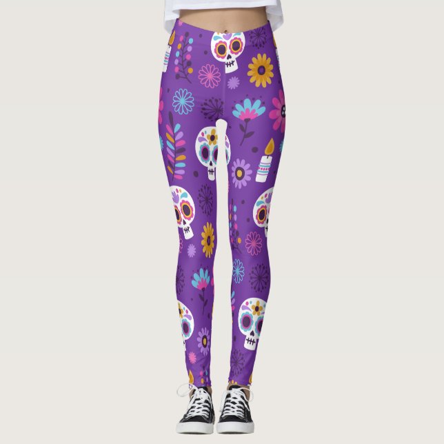 Adorables Day of the Dead Calavara Style Yoga Leggings (Vorderseite)