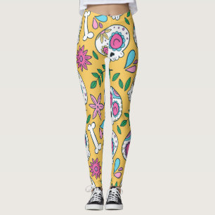 Adorables Day of the Dead Calavara Style Yoga Leggings
