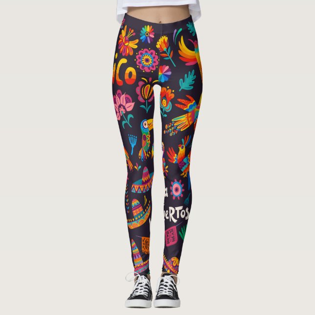 Adorables Day of the Dead Calavara Style Yoga Leggings (Vorderseite)