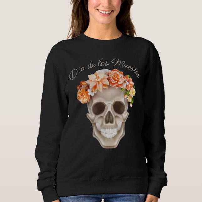 Adorables Day of the Dead Skull Calavara Blume Sweatshirt (Vorderseite)