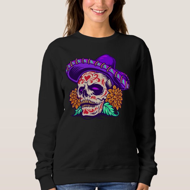 Adorables Day of the Dead Skull Lila Hat Sweatshirt (Vorderseite)