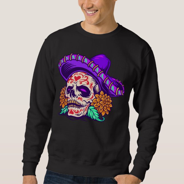 Adorables Day of the Dead Skull with Lila Hat Sweatshirt (Vorderseite)