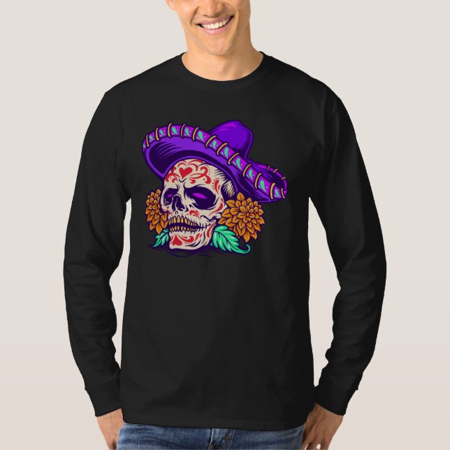 Adorables Day of the Dead Skull with Lila Hat T-Shirt (Vorderseite)