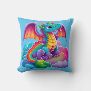 Adorables farbenfroher Dragon Cartoon Blau Kissen