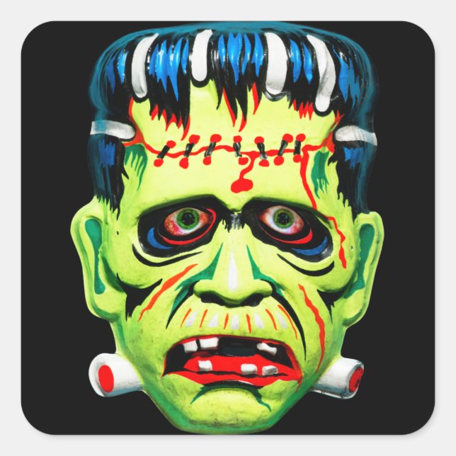 Adorables Green Monster Mask Quadratischer Aufkleber (Vorderseite)