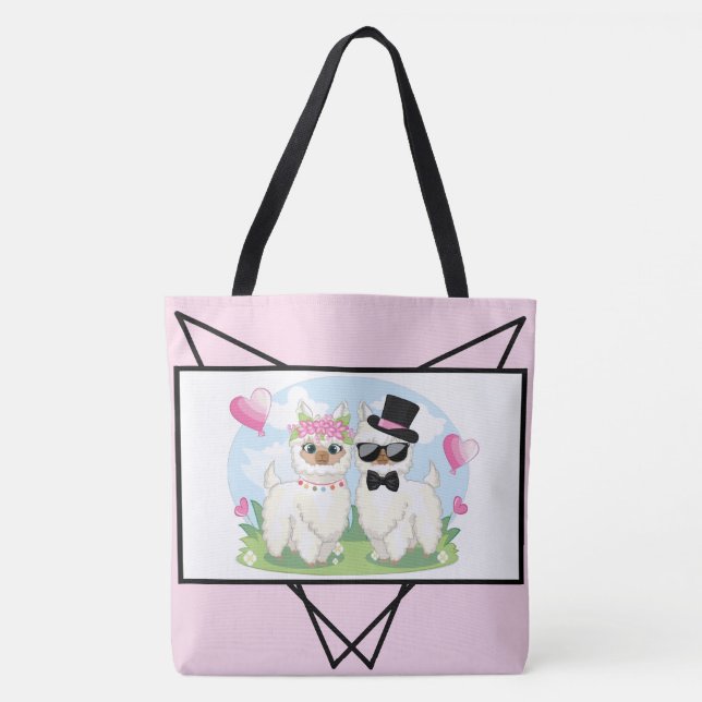 Adorables Llama Liebe Niedlich Llama Couple Tote B (Vorderseite)