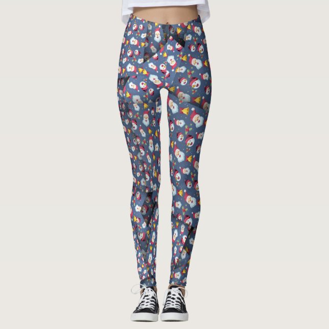 Adorables Niedlich Snowmen Blue Background [3D] Yo Leggings (Vorderseite)